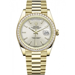 228348RBR-0005 Rolex Day-Date 40 Yellow Gold Diamond Bezel Diagonal Silver Dial President Watch