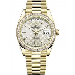Rolex Day-Date 40 Yellow Gold Diamond Bezel Diagonal Silver Dial President Watch 228348RBR