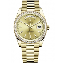 Rolex Day-Date 40 Yellow Gold Diamond Bezel Index Champagne Dial President Watch 228348RBR