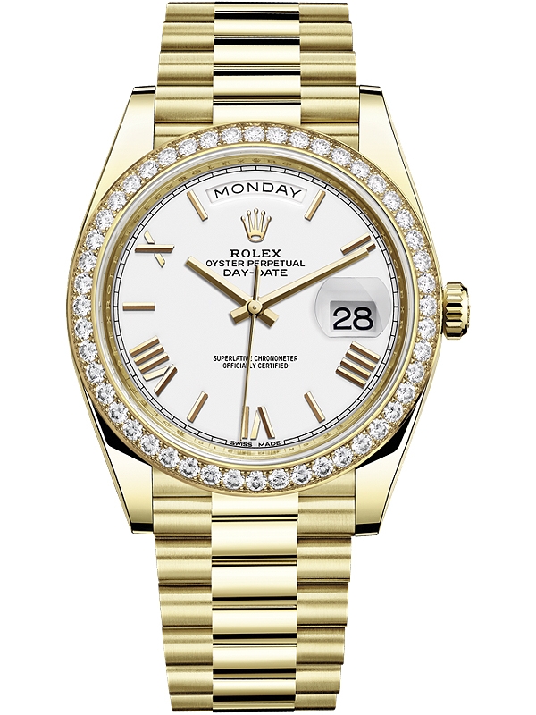 rolex day date yellow gold white dial