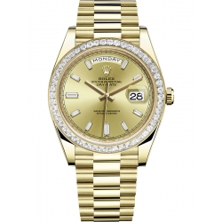 Rolex Day-Date 40 Yellow Gold Trapezoid Diamond Bezel Champagne Dial President Watch 228398TBR