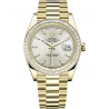228398TBR-0005 Rolex Day-Date 40 Yellow Gold Trapezoid Diamond Bezel Diagonal Silver Dial President Watch