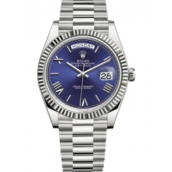 228239-0007 Rolex Day-Date 40 White Gold Roman Numerals Blue Dial President Watch