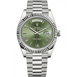 228239-0033 Rolex Day-Date 40 White Gold Roman Numerals Olive Green Dial President Watch
