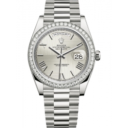 Rolex Day-Date 40 White Gold Diamond Bezel Quadrant Silver Dial President Watch 228349RBR
