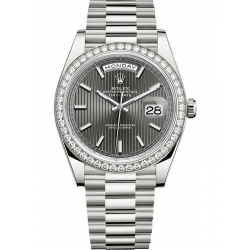 228349RBR-0008 Rolex Day-Date 40 White Gold Diamond Bezel Stripe Dark Rhodium Dial President Watch
