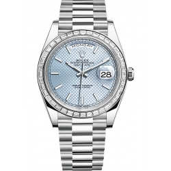 Rolex Day-Date 40 Platinum Diamond Bezel Diagonal Ice Blue Dial President Watch 228396TBR