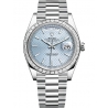 228396TBR-0001 Rolex Day-Date 40 Platinum Diamond Bezel Diagonal Ice Blue Dial President Watch