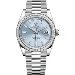 Rolex Day-Date 40 Platinum Diamond Bezel Ice Blue Dial President Watch 228396TBR
