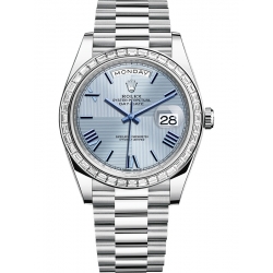 228396TBR-0004 Rolex Day-Date 40 Platinum Diamond Bezel Quadrant Ice Blue Dial President Watch