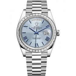 Rolex Day-Date 40 Platinum Diamond Bezel Quadrant Ice Blue Dial President Watch 228396TBR