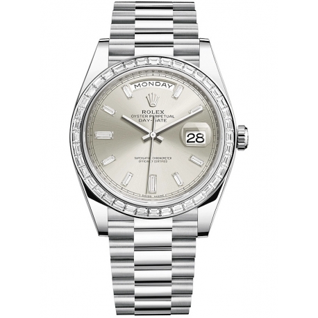 228396TBR-0011 Rolex Platinum Diamond Bezel Silver Dial Watch