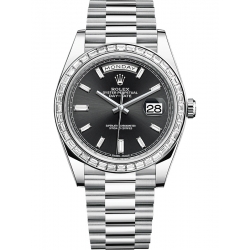 Rolex Day-Date 40 Platinum Diamond Bezel Black Dial President Watch 228396TBR