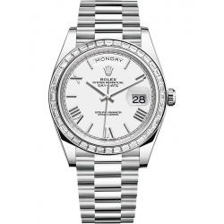 Rolex Day-Date 40 Platinum Diamond Bezel White Dial President Watch 228396TBR