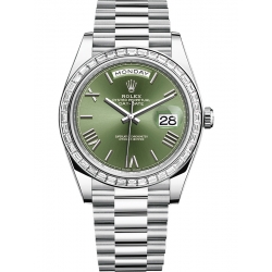 Rolex Day-Date 40 Platinum Diamond Bezel Olive Green Dial President Watch 228396TBR