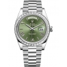 228396TBR-0020 Rolex Day-Date 40 Platinum Diamond Bezel Olive Green Dial President Watch