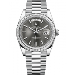 228396TBR-0023 Rolex Day-Date 40 Platinum Diamond Bezel Stripe Dark Rhodium Dial President Watch