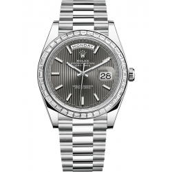 Rolex Day-Date 40 Platinum Diamond Bezel Stripe Dark Rhodium Dial President Watch 228396TBR