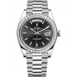228396TBR-0024 Rolex Day-Date 40 Platinum Diamond Bezel Index Black Dial President Watch