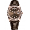 118135-0003 Rolex Day-Date 36 Everose Gold Index Chocolate Dial Tobacco Leather Watch