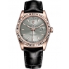 118135-0005 Rolex Day-Date 36 Everose Gold Index Rhodium Dial Black Leather Watch