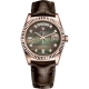 Rolex Day-Date 36 Everose Gold Diamond MOP Dial Tobacco Leather Watch 118135