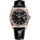 Rolex Day-Date 36 Everose Gold Black Dial Leather Watch 118135