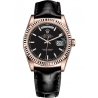 118135-0063 Rolex Day-Date 36 Everose Gold Index Black Dial Leather Strap Watch