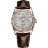 Rolex Day-Date 36 Everose Gold Diamond Meteorite Dial Brown Leather Watch 118135