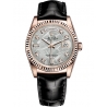 Rolex Day-Date 36 Everose Gold Diamond Meteorite Dial Black Leather Watch 118135