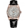 118135-0098 Rolex Day-Date 36 Everose Gold Diamond Meteorite Dial Black Leather Watch