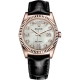 Rolex Day-Date 36 Everose Gold Diamond Oxford Dial Black Leather Watch 118135