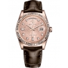 Rolex Day-Date 36 Everose Gold Diamond Pink Jubilee Dial Brown Leather Watch 118135