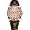118135-0081 Rolex Day-Date 36 Everose Gold Diamond Pink Jubilee Dial Tobacco Leather Watch