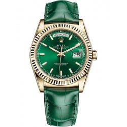 Rolex Day-Date 36 Yellow Gold Green Dial Leather Watch 118138