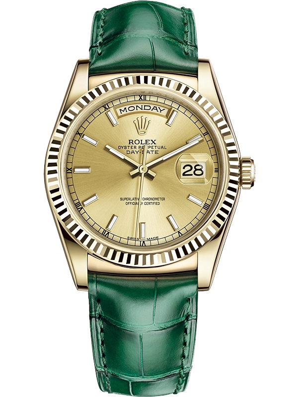rolex gold leather