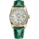 Rolex Day-Date 36 Yellow Gold Diamond White MOP Dial Green Leather Watch 118138