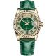Rolex Day-Date 36 Yellow Gold Diamond Paved Dial Green Leather Watch 118138
