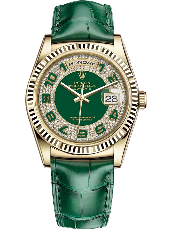 rolex day date green leather strap