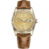 118138-0084 Rolex Day-Date 36 Yellow Gold Diamond Champagne Jubilee Dial Cognac Leather Watch