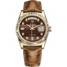 118138-0127 Rolex Day-Date 36 Yellow Gold Diamond Bulls Eye Dial Cognac Leather Watch