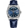 118139-0004 Rolex Day-Date 36 White Gold Index Blue Dial Leather Strap Watch