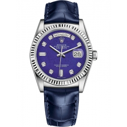 Rolex Day-Date 36 White Gold Diamond Lapis Lazuli Dial Blue Leather Watch 118139