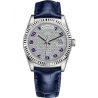 118139-0093 Rolex Day-Date 36 White Gold Diamond Paved Dial Blue Leather Strap Watch