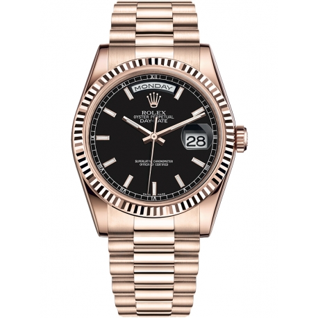 118235F-0004 Rolex Day-Date 36 Everose Gold Index Black Dial President Watch