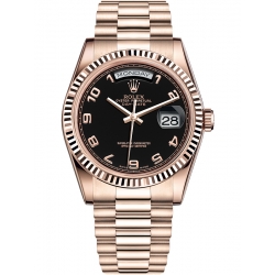 Rolex Day-Date 36 Everose Gold Arabic Black Dial President Watch 118235F