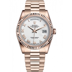 Rolex Day-Date 36 Everose Gold Roman White Dial President Watch 118235F
