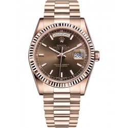 Rolex Day-Date 36 Everose Gold Index Chocolate Dial President Watch 118235F