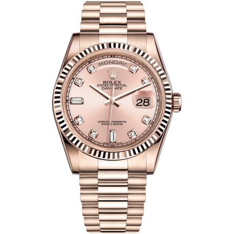 118235F-0029 Rolex Day-Date 36 Everose Gold Diamond Pink Dial President Watch