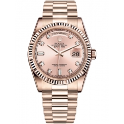 Rolex Day-Date 36 Everose Gold Diamond Pink Dial President Watch 118235F